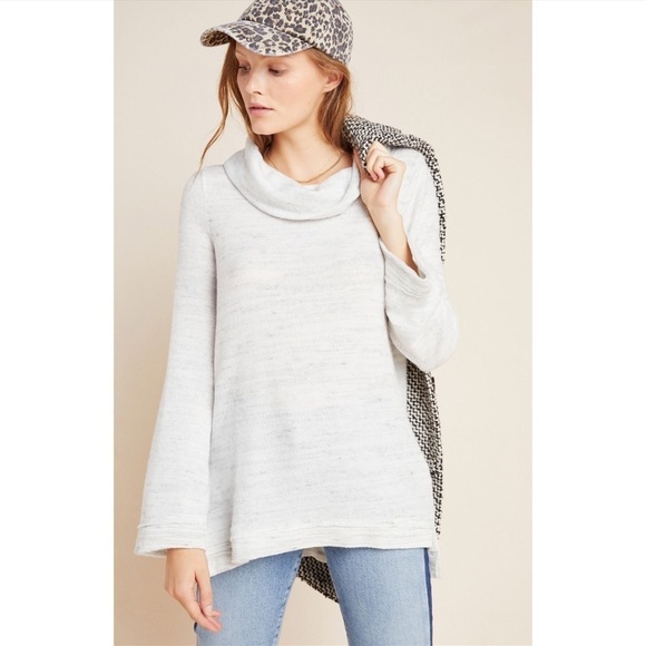 NWT Maeve Anthropologie Risa Split Hem Cowl Neck Sweater Ivory Grey size S - Picture 1 of 11